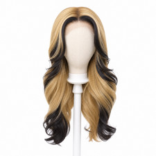 Black Blonde Synthetic Lace Front Wig Wavy Pre-Plucked Hairline for Women