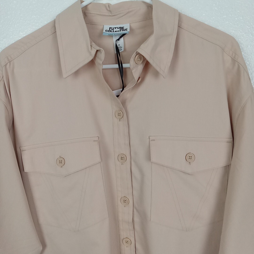 Future Collective Shirt Women's Medium Tan Button Up L/S Career Workwear Top