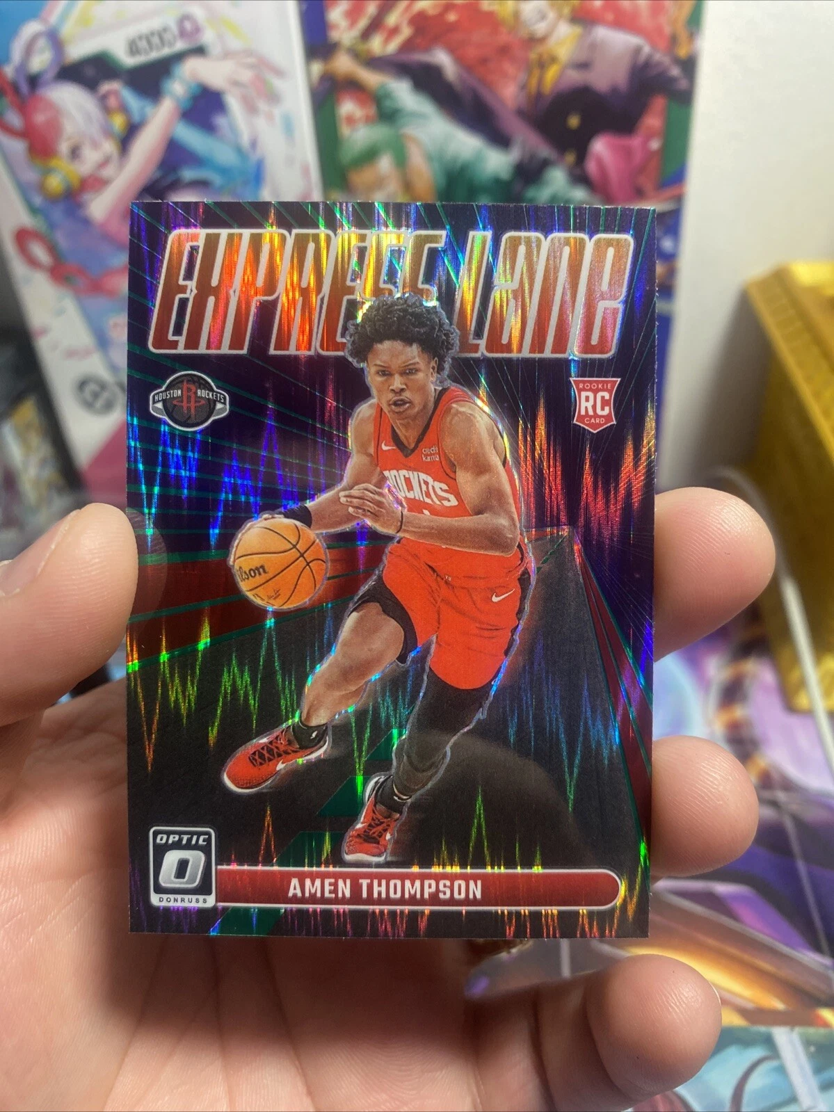 Amen Thompson 2023-24 Panini Donruss Optic Express Lane Green Shock RC #2 NBA