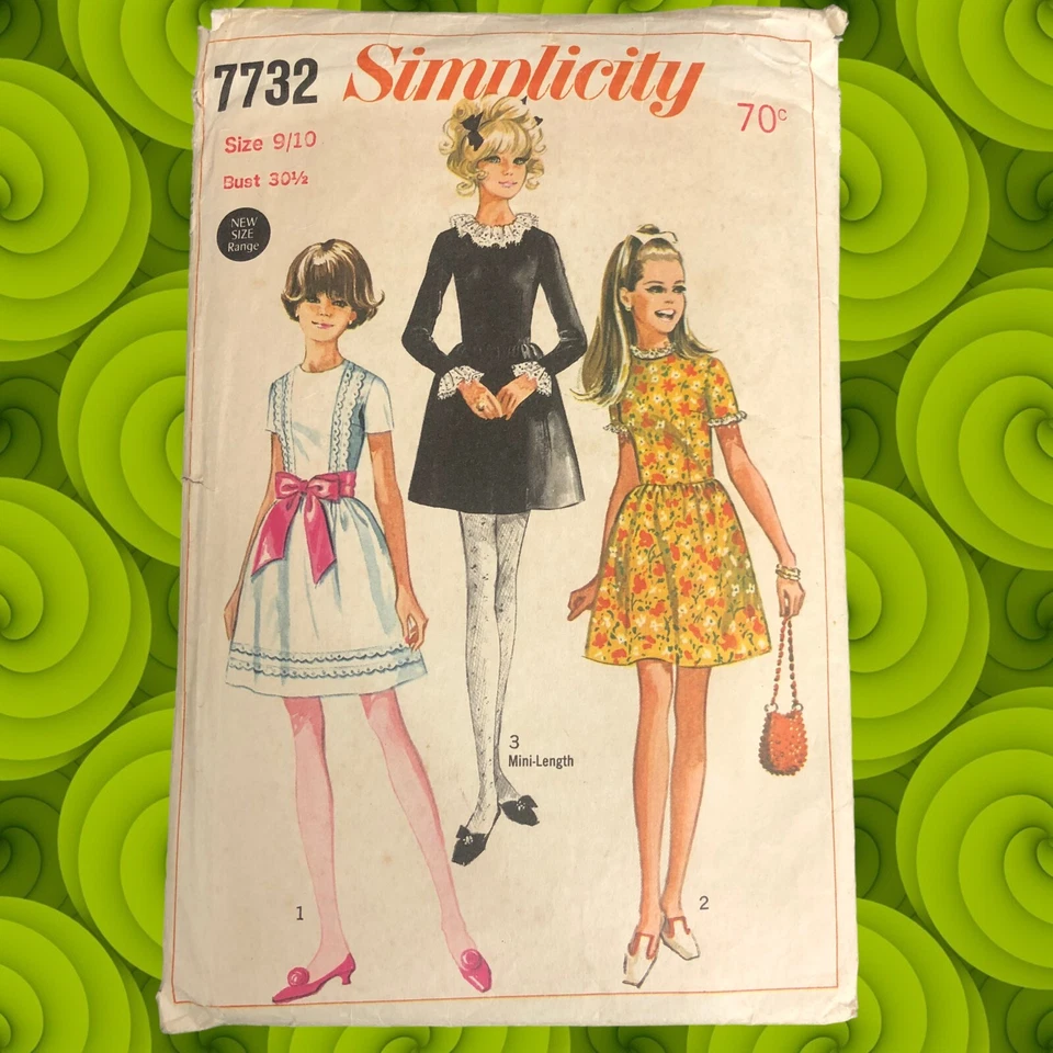 Sewing Pattern Dressmaking Vintage Simplicity 7732 1968 Girl's Size 9/10 Dress - Image 3 of 4