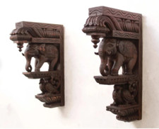 Lot de 2 paires support éléphant mural corbeille statue corbeille en bois neuf