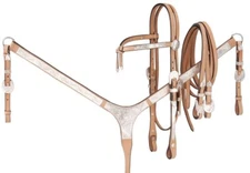 Silver Show Futurity Brow Headstall - Reins - Breastcollar - Light Oil Leather