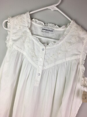 Powell Craft White Cotton Dress Veronica Beads Antique Style NWT Peasant Sheath