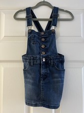 H M Girls Denim Button Up Overall Dress Sz 4-5Y