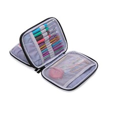 Crochet Hook Case Organizer Zipper Bag with Web Pockets for Various Crochet