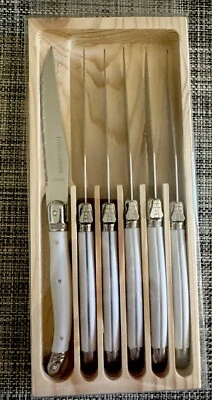 FARBERWARE Laguiole Steak Knife Set of 6 with White/Cream Handles