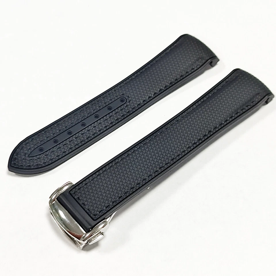 Correa de reloj de goma negra con cierre plateado para Omega Seamaster Planet Ocean 22 mm Foto 4 de 4