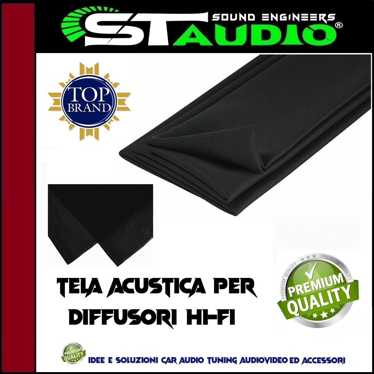 Tessuto Acustico A Nido D'Ape Elasticizzato 70x140 Cm – Tela Nera Per Rivestimento Casse Auto E Subwoofer Hi-Fi