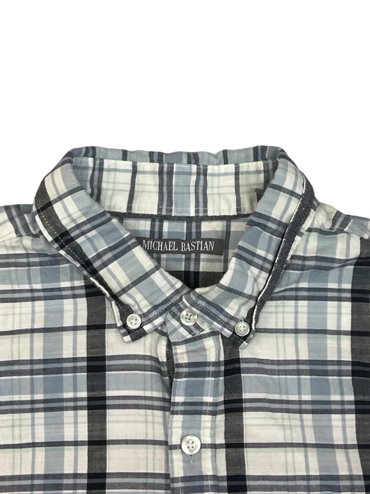 Michael Bastian Button Down Shirt Mens Medium Short Sleeve Blue White Striped - Image 3 of 4