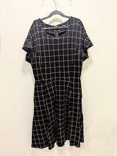 Madewell Size 6 Black/Tan Skater Geometric Windowpane Dress with Pockets
