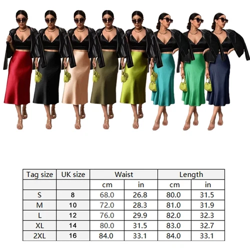 Women High Waisted Skirt Silk Satin Skirts A-Line Elegant Skirts Skirt New - Imagen 10 de 32