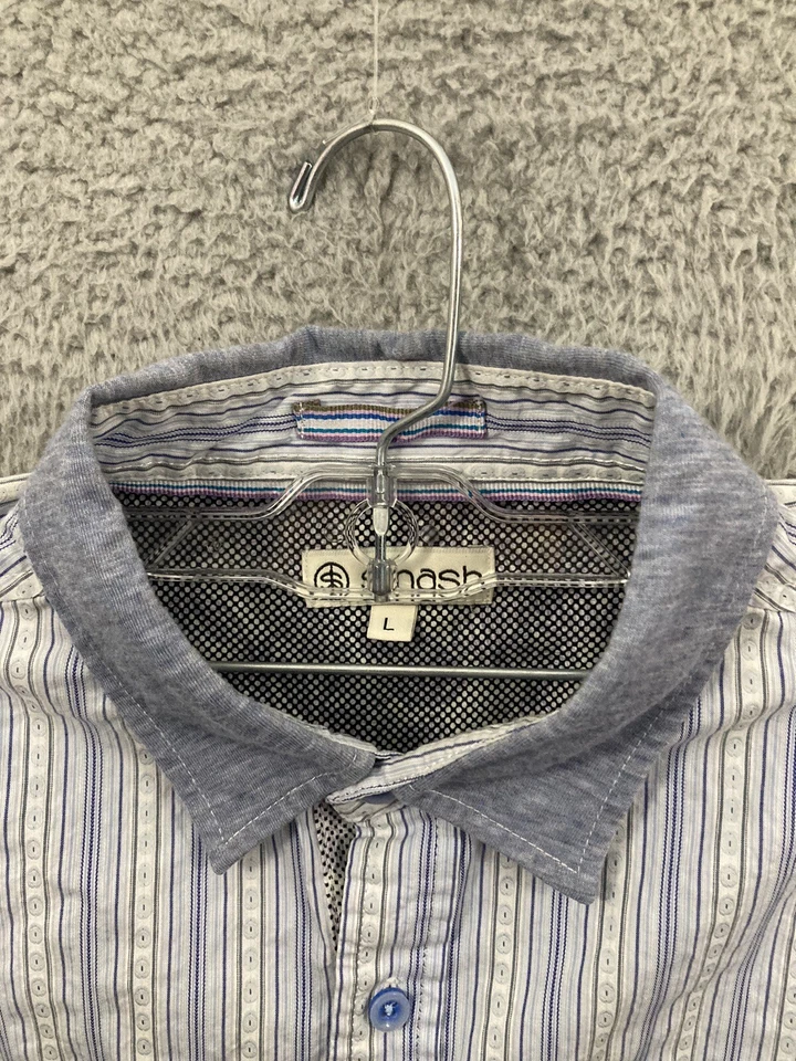 Smash Shirt Mens Large Blue White Striped Long Sleeve Button Up Pocket Cotton - Image 3 of 4