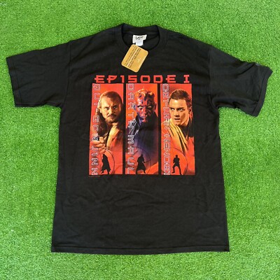 Vintage STAR WARS EPISODE 1 ONE OBI-WAN QUI-GON DARTH MAUL BLACK T-shirt Large