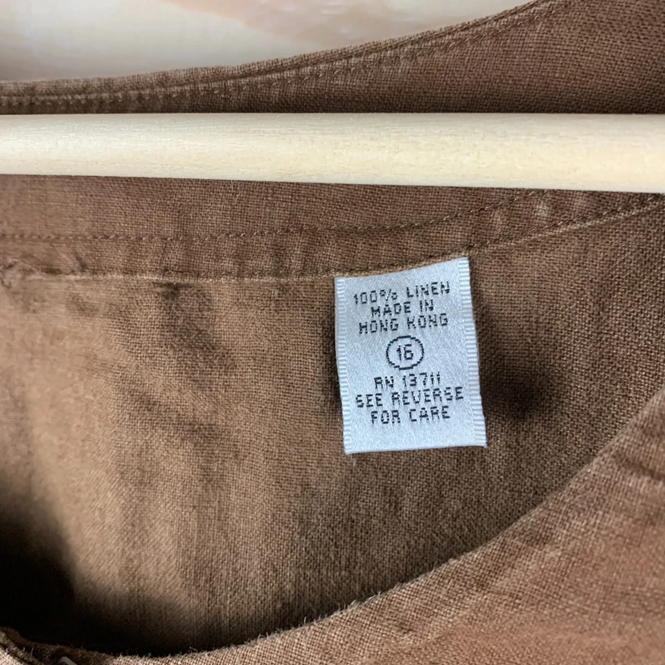 Vestido De Colección Amanda Smith Lino 16 Marrón Corbata Cintura Botón Delantero Foto 2 de 4