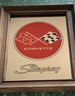 Vtg Chevrolet Corvette Stingray Emblem Mirror In Wood Frame Man Cave Den Garage — photo 4