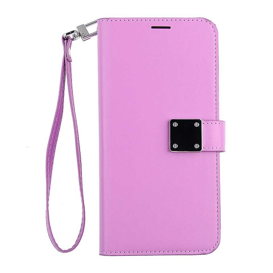 Funda tipo billetera de cuero plegable con bolsillo para efectivo para LG K51 - púrpura Foto 2 de 4