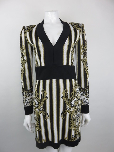Balmain Paris Striped Baroque V Neck Dress Size 36fr Uk8 For Sale Online Ebay