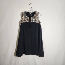 Simply Noelle Womens A Line Dress Black Aztec Lined Mini Sleeveless Boho S/M