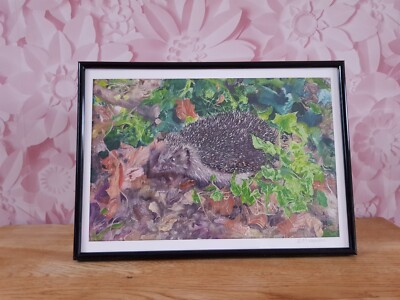 Hedgehog Giclée framed art print (approx 31cm w x 22cm h on fine art paper)