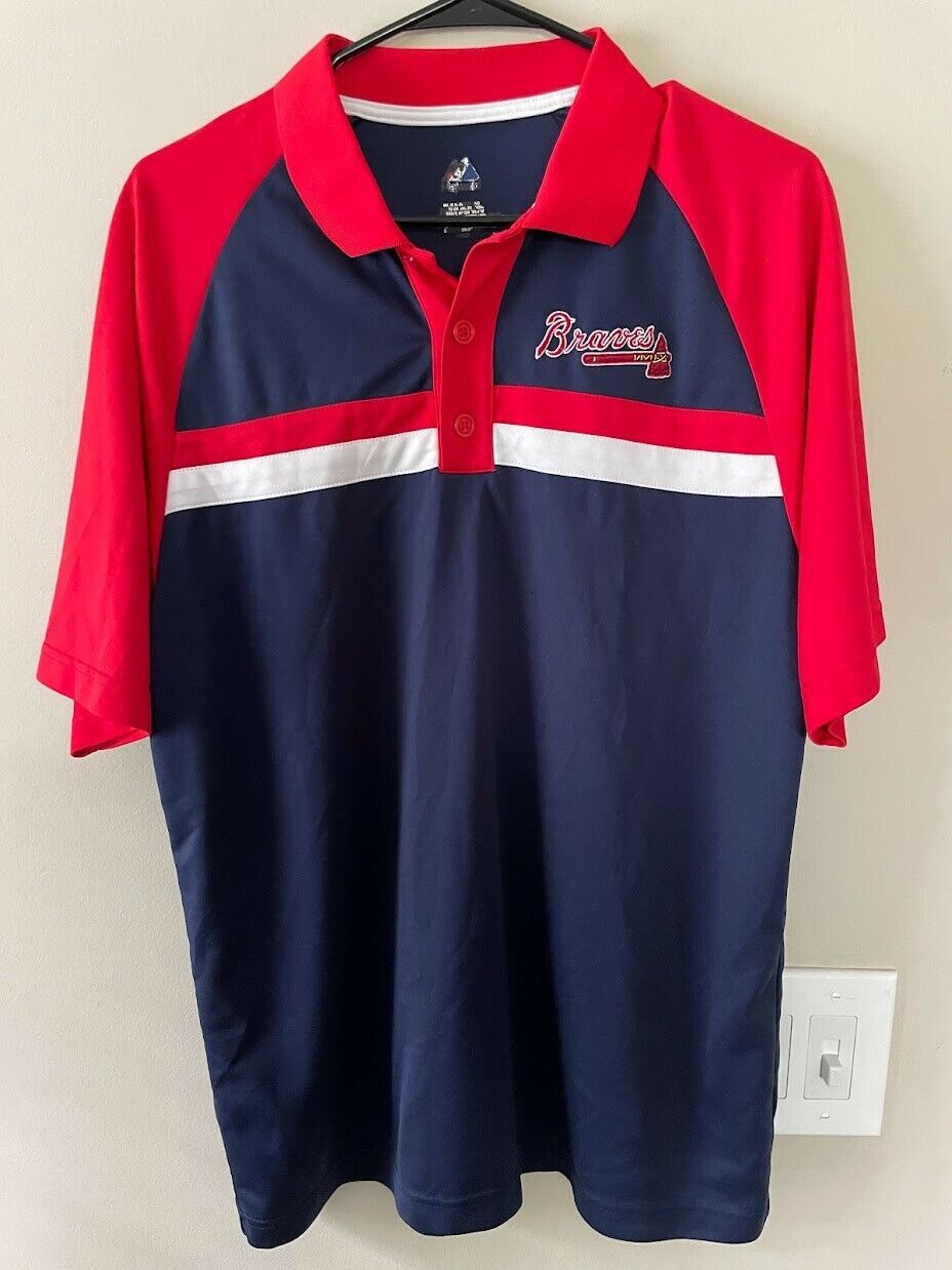 Atlanta Braves Baseball Men's Polo Shirt Blue Red White Size Large