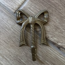 Brass Bow Wall Hook Antique Style Polished Gold Decorative 4.5”