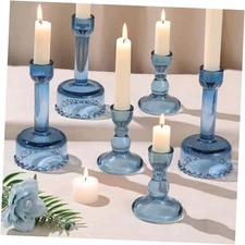 Circle Candlestick Holders Bulk, 6 Pcs Combination Candle Holders Set, Blue