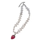 Sweet Cherry Strawberry Pendant Necklace Y2K Double Layer Pearl Choker Jewelry