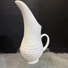 Vintage Fenton Milk Glass Hobnail Swung Vase Pitcher 11” MCM glass Vase