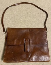 Vtg 1980s Italian Leather Briefcase Organizer Trifold Shoulder Bag Office Work