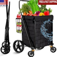 Folding Shopping Cart Grocery Cart with Removable Basket Rolling Laundry Cart