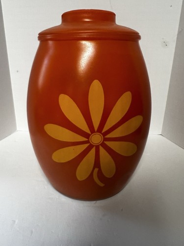 Vintage Bartlett Collins Tangerine Orange Daisy Glass Canister Cookie Jar MCM