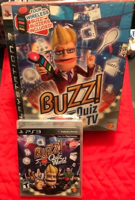 BUZZ QUIZ TV/BUZZ QUIZ WORLD/ 4-WIRELESS BUZZERS PS3- NEW-