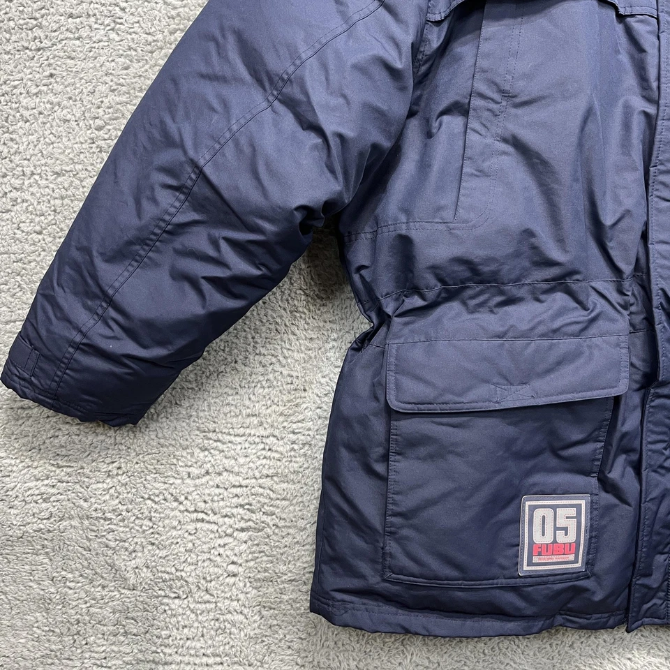 Fubu The Collection Jacket Mens 2XL Navy Blue Down Puffer Parka 05 92 Streetwear - Image 3 of 4