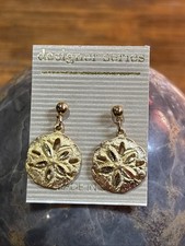 Vintage Designer Series Sand Dollar Gold Tone Dangle Earrings