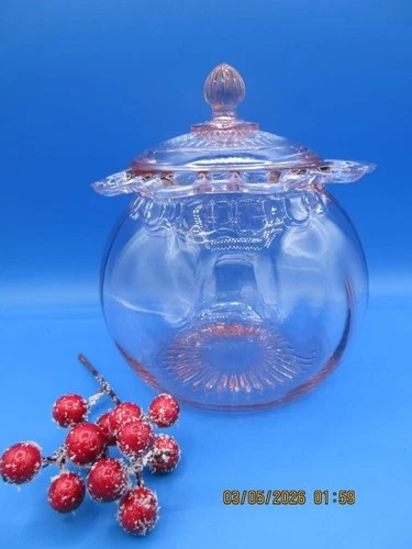 Vintage Anchor Hocking "Old Colony" Pink Depression Glass Cookie Jar Beautiful!