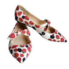 J. CREW Fabric Berry Print Mary Jane Flats WOMENS SIZE: 8 "