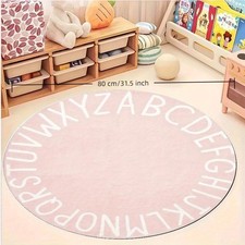 1pc Flannel Round Printed Mat, Autumn Style Nordic Minimalist Pink ABC Letter Pr