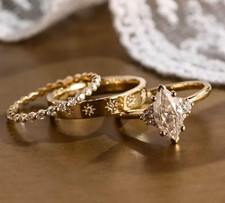 3 TCW Marquise Certified Moissanite Trio Set Wedding Ring 14K Yellow Gold Plated