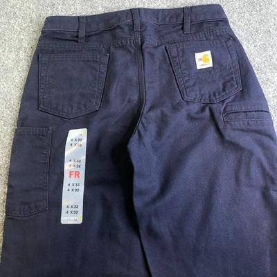 Carhartt FR Canvas Work Pants Womens 4x32 (30x32) Navy Blue Mid Rise WFRB159 DNY