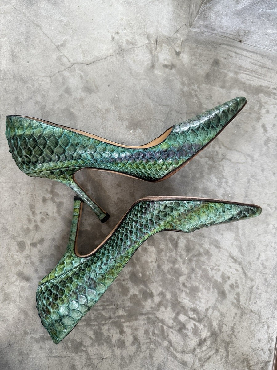 Jimmy Choo Green Python Heels 37, 4 Inch Heel | eBay