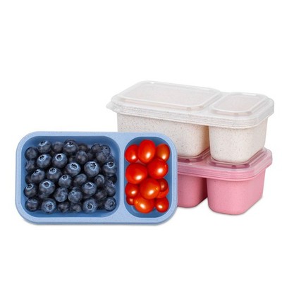 Eco Friendly Snack Containers, 2 Section Bento Box, Wheat Straw, 3 Pack