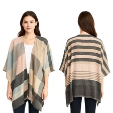Style Collective Poncho Multicolor OS Cape Shawl Fringe Geometric Boho Chic NEW
