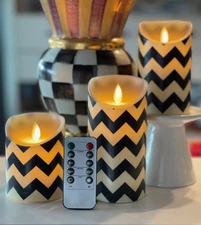 Flickering Flameless Blue and White Check  Wax Candle set with Remote / Timer