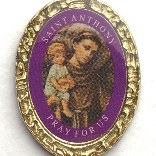 Saint Anthony Pray For Us Medal Gold Purple Child Jesus Religious Devotional