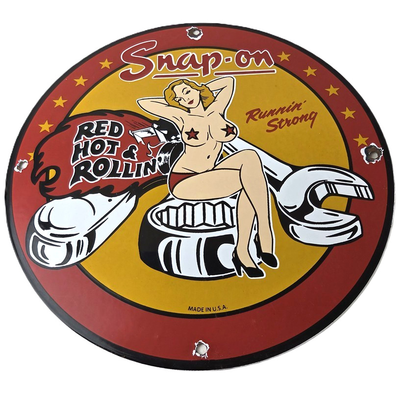 Vintage Snap-On Tools Porcelain Sign - Auto Wrench Gas Service Garage Shop Sign