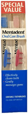 2 PACK VTG Mentadent Toothbrush Full Head, Soft Flared Side Bristles Rubber Grip
