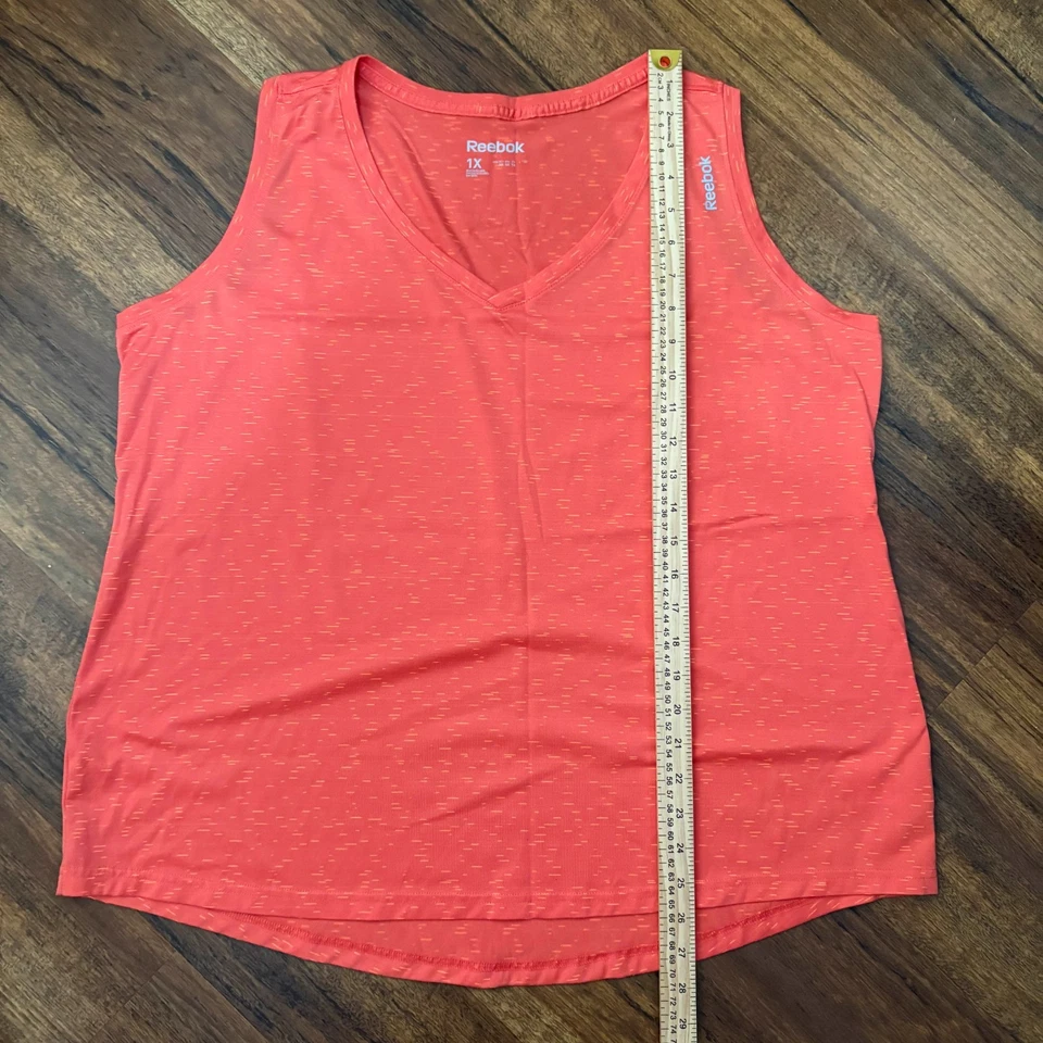 Camiseta sin mangas Reebok para mujer 1X naranja jaspeado rendimiento cuello en V entrenamiento Foto 3 de 4
