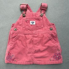 OshKosh B'gosh Corduroy Jumper Dress Kids 0-3M Pink Floral Embroidered Overalls