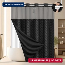 FADOTY No Hook Shower Curtain and Liner Set, Black Snap in Shower Curtain Ringle