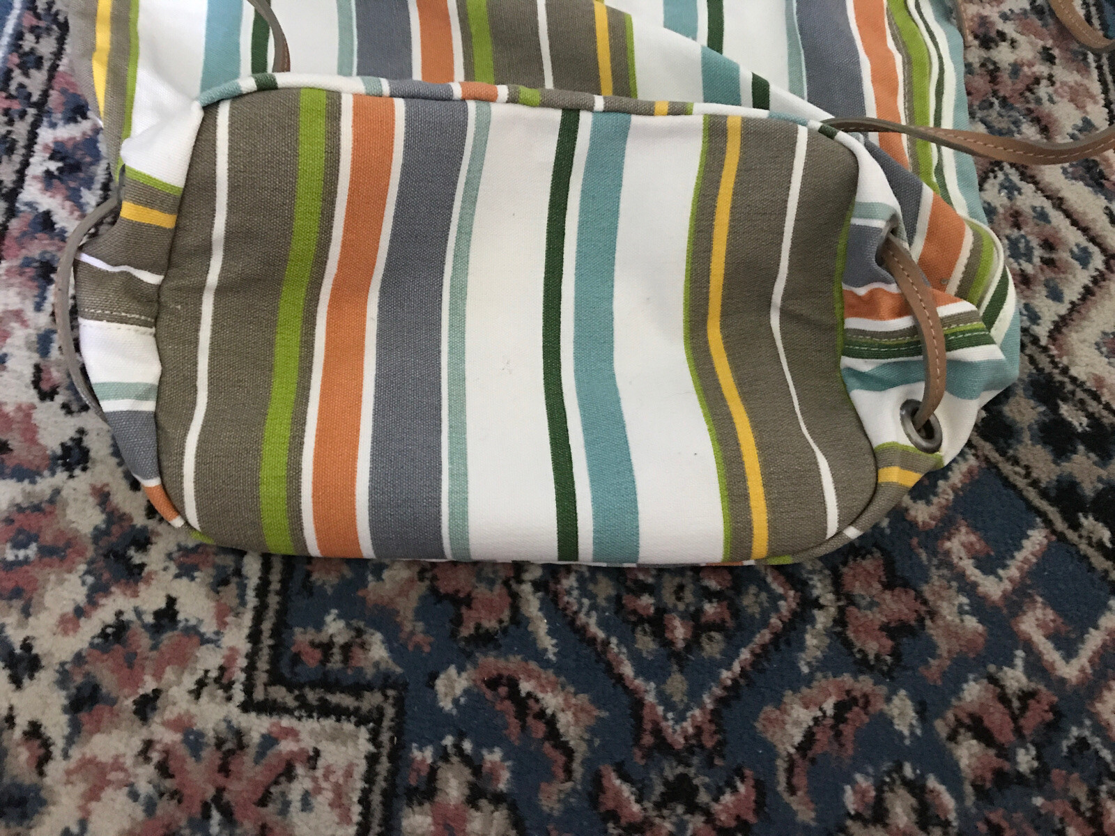 LARGE J.CREW MULTI COLOR STRIPES CANVAS LEATHER BACKPACK BEACH TOTE SHOULDER BAG eBay